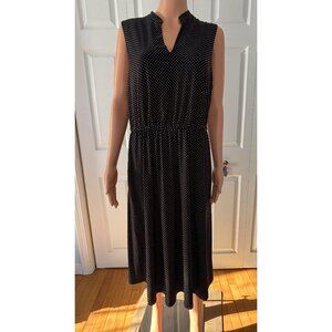Anne Klein Sleeveless V-Neck Dress Stand-Up Collar Black White Polka Dots Sz.12~
